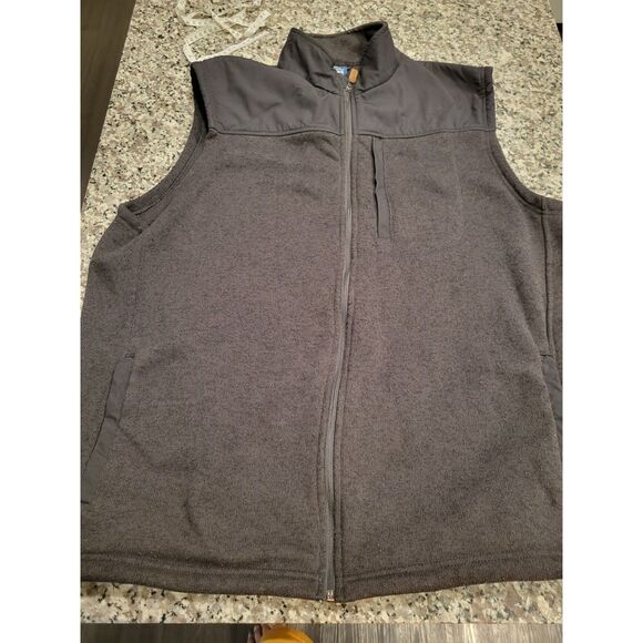 George Vest Mens 2XL Black Fleece Full Zip Pockets Stand Collar Chest Zip Pocket - Picture 1 of 6